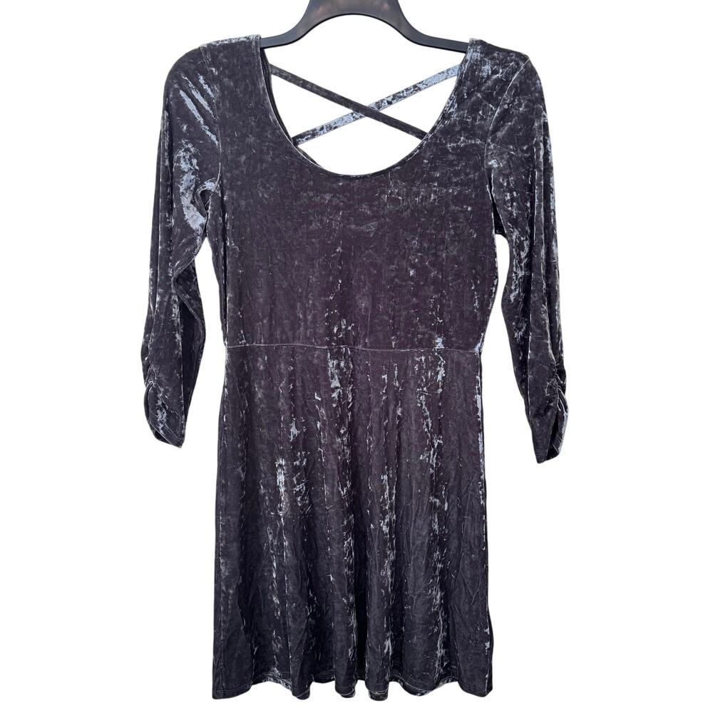 American Eagle Green Gray Velour‎ Mini Skater Dress Women's Large Open Back Y2K